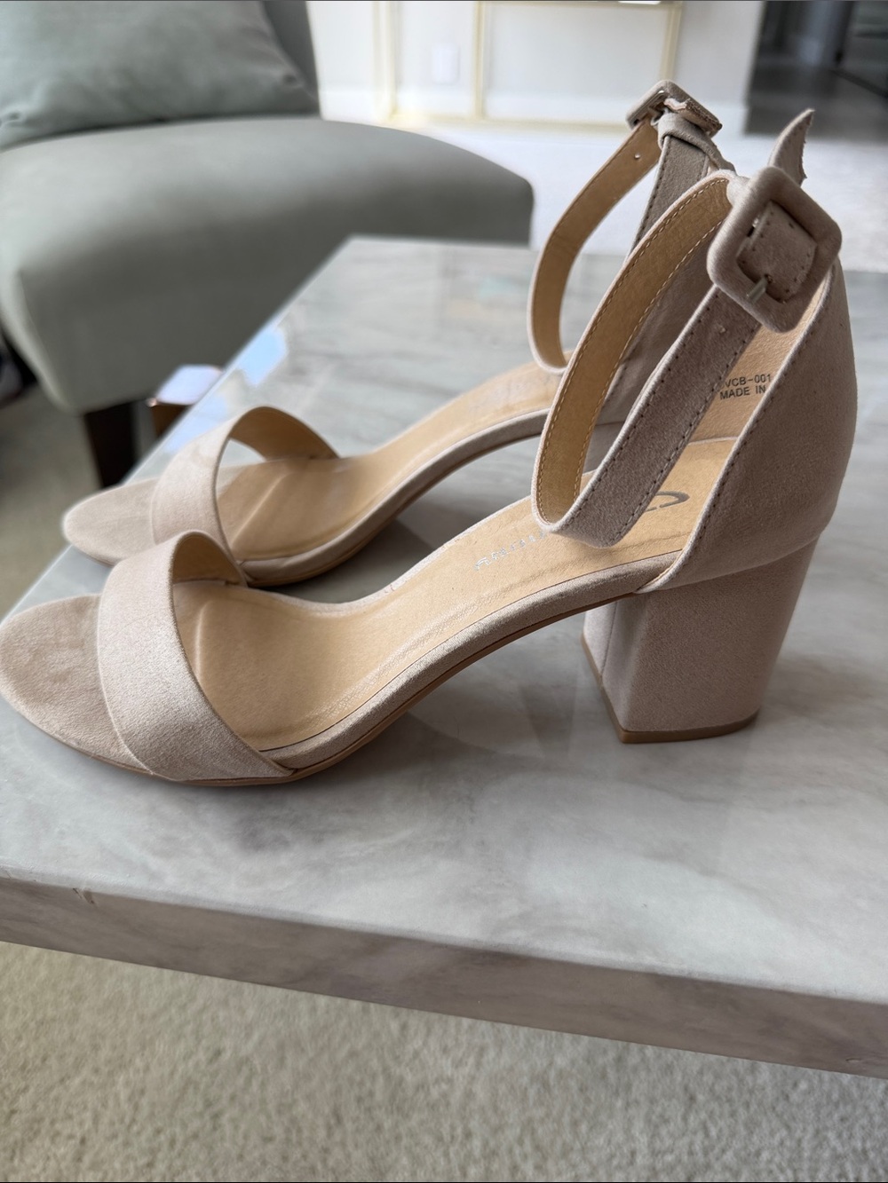CL by Laundry Taupe Block Heel Ankle Strap Sandals